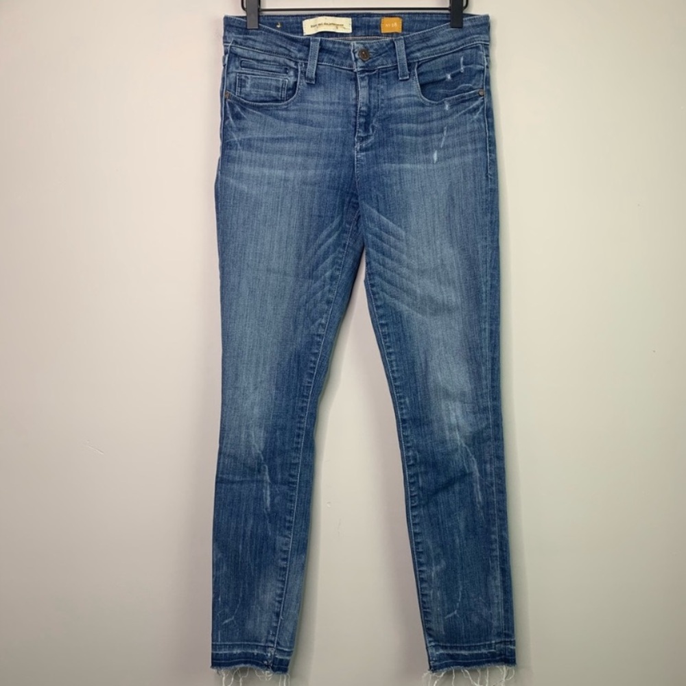 NWOT Anthropologie Pilcro Distressed Whiskered Faded Skinny Denim Blue Jeans 28